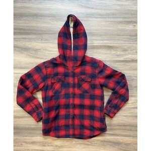 Boston Traders Jacket Womens Small Buffalo Plaid Sherpa Lined Hooded Flannel‎